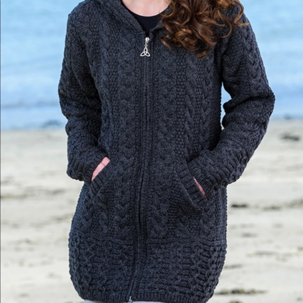 Aran Hooded Coatigan w/ Celtic Knot Zipper (XXL)